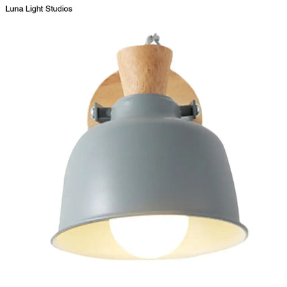 Black Brass Wood Sconce with gray metal shade and natural wood backplate on Tampa Home & Garden Store