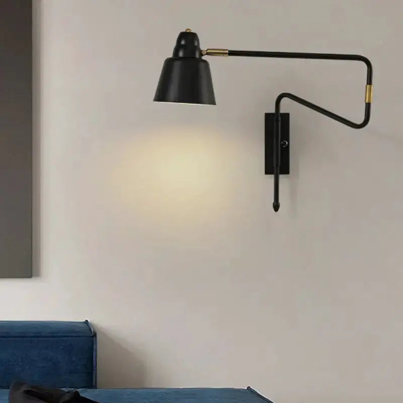 Modern Black and Brass Retractable Reading Lamp