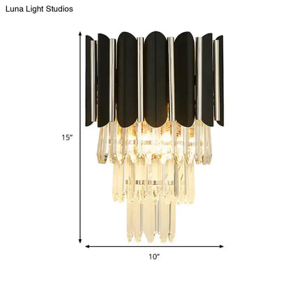 Black Crystal Tiered Wall Sconce with cascading crystal prisms by Decorbites on Tampa Home & Garden Store