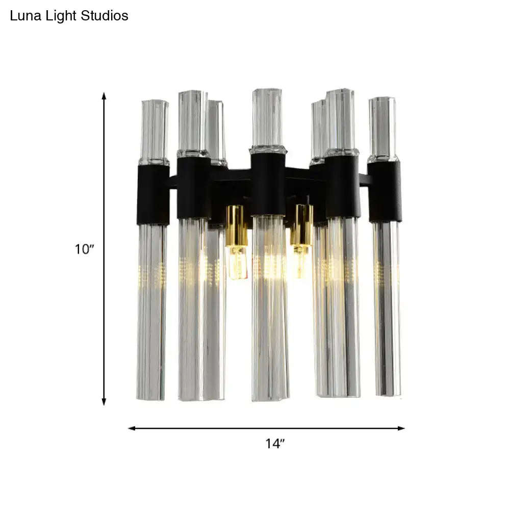 Black Crystal Tube Wall Lamp by Decorbites, six clear glass tubes on a black mounting bar on Tampa Home & Garden Store