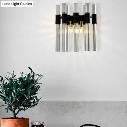 Black Crystal Tube Wall Lamp by Decorbites with clear glass tubes and black metal mounting on Tampa Home & Garden Store