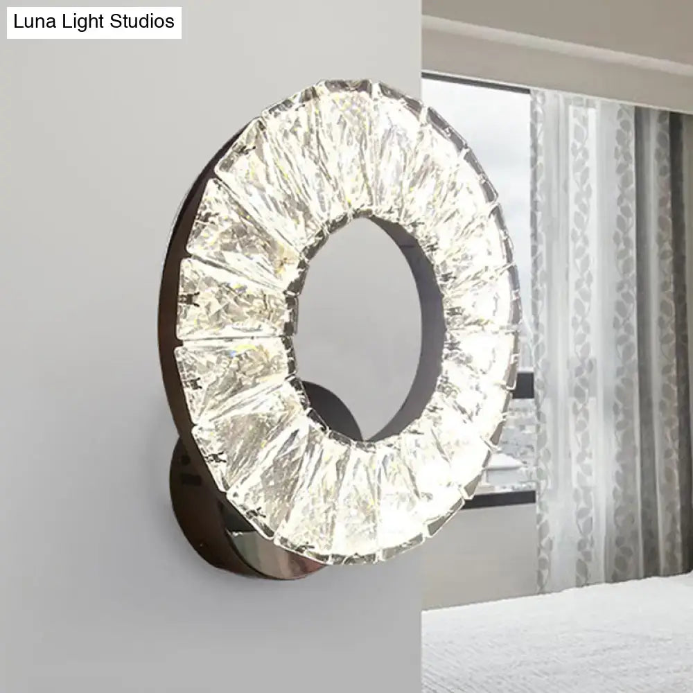 Crystal Chrome Office Wall Sconce circular crystal ring with faceted glass by Decorbites on Tampa Home & Garden Store