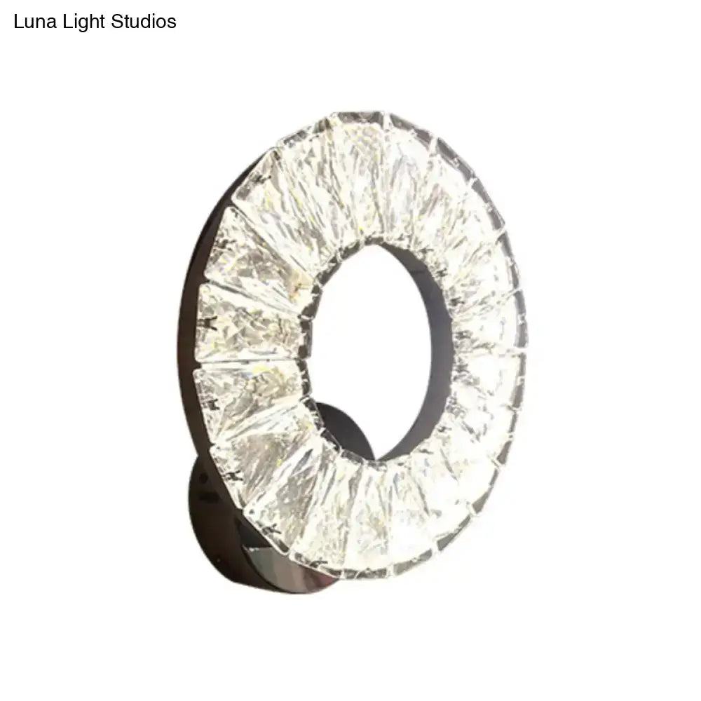 Decorbites crystal chrome circular office wall sconce with crystal ring on Tampa Home & Garden Store