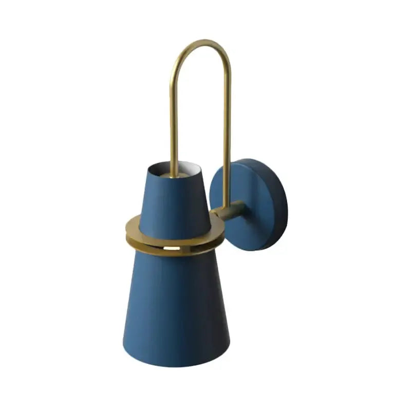 Decorbites blue conical wall sconce with brass gold hoop and round backplate on Tampa Home & Garden Store