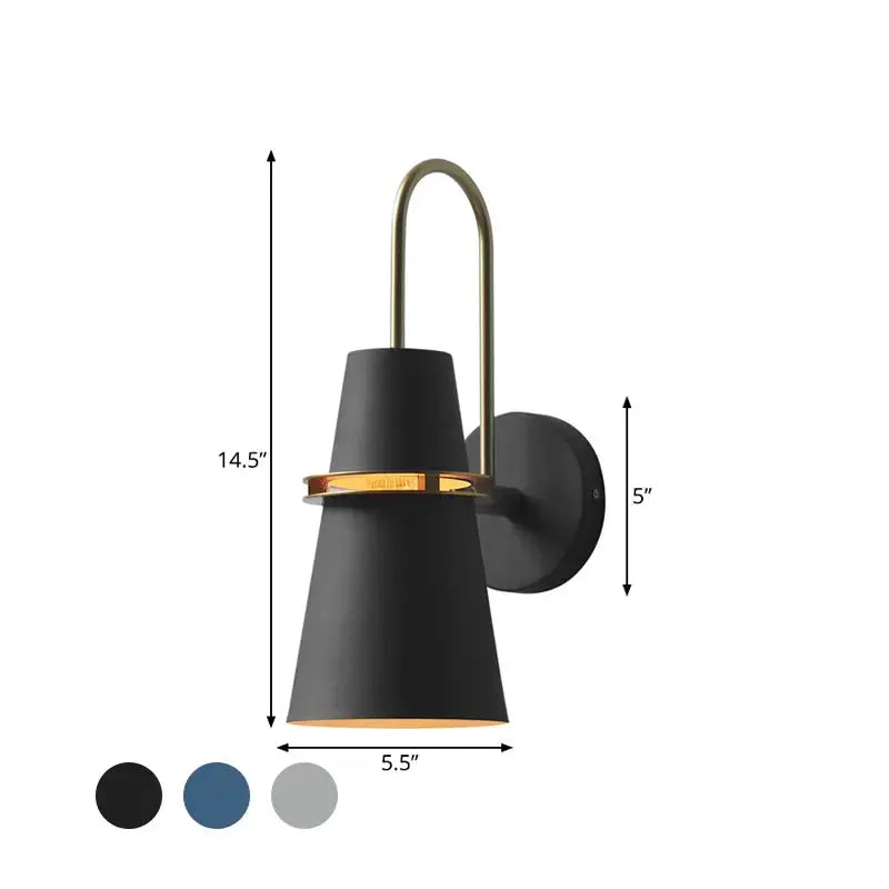 Modern black and gold conical wall sconce with brass arch and backplate by Decorbites on Tampa Home & Garden Store