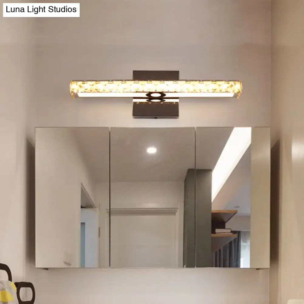 Gold Crystal Wall Light by Decorbites, crystal-embellished gold bar above a mirrored cabinet on Tampa Home & Garden Store