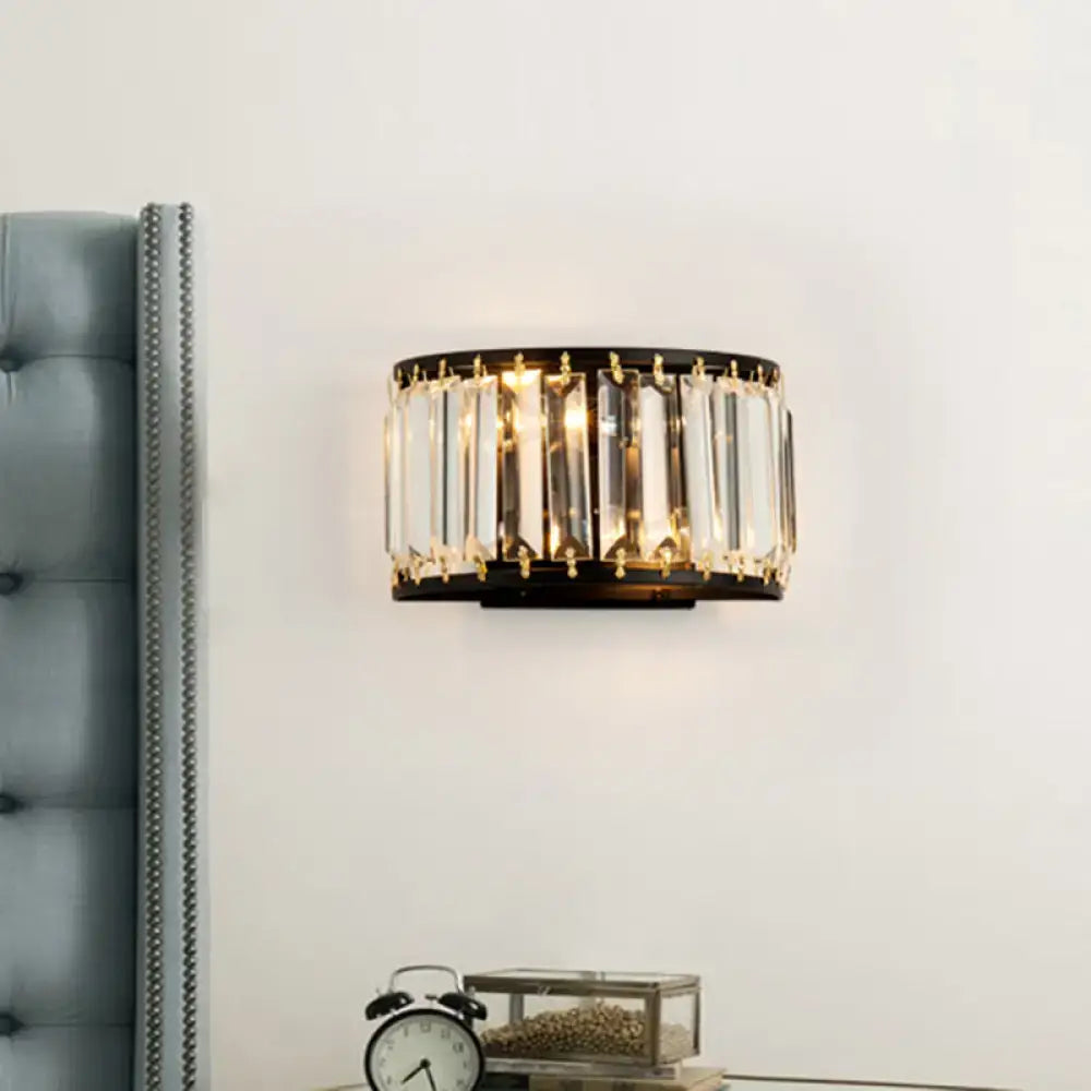 Black crystal compact wall lamp by Decorbites, black metal frame with crystal prisms on Tampa Home & Garden Store