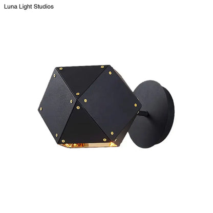 Black Gold Geometric Dining Light wall sconce with gold screws and warm amber glow on Tampa Home & Garden Store