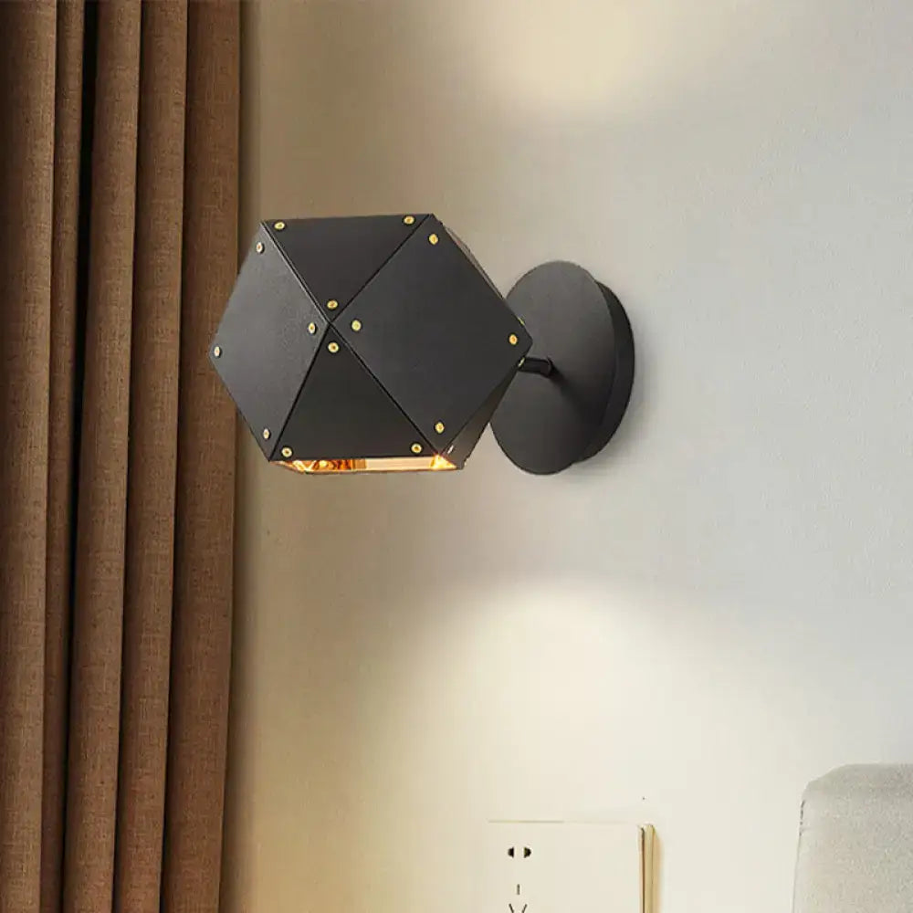 Decorbites Black Gold Geometric Dining Light wall sconce with black polygon shade gold rivets on Tampa Home & Garden Store