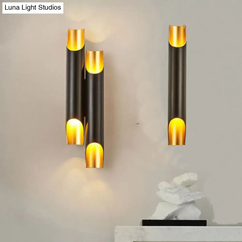Decorbites Black Gold Tubular Sconce wall lights, set of 3, black cylinders with gold interior on Tampa Home & Garden Store