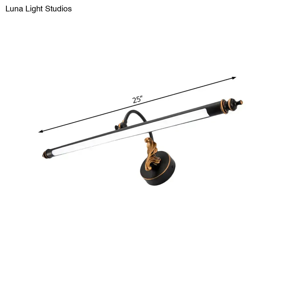 Modern black and gold tubular LED wall sconce 25in long for bathroom on Tampa Home & Garden Store