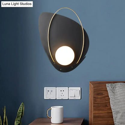Black Gold Glass 14-Inch Sconce with black metal shade and gold ring, white globe bulb on Tampa Home & Garden Store