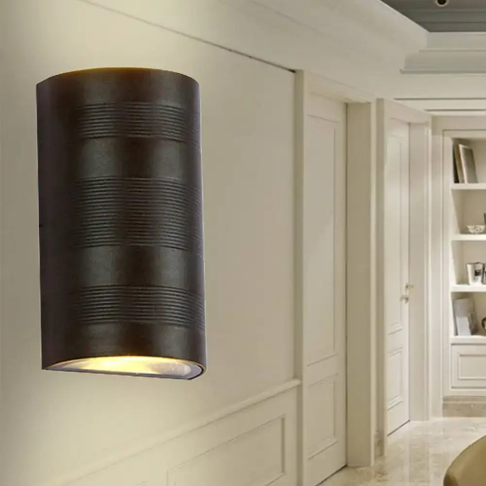 Black Outdoor Half-Cylinder Wall Lamp by Decorbites, ribbed metal exterior on Tampa Home & Garden Store