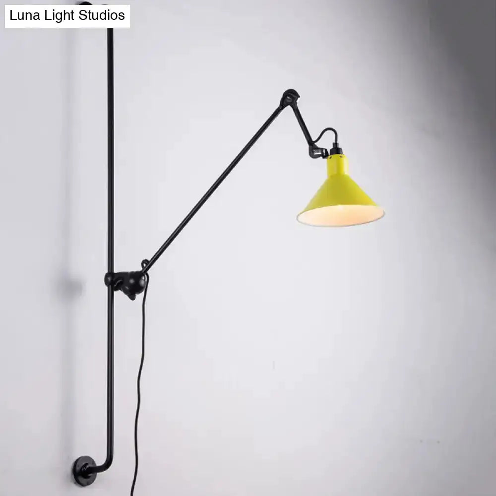 Modern black articulated bedroom wall lamp by Decorbites with yellow shade, direct wired on Tampa Home & Garden Store