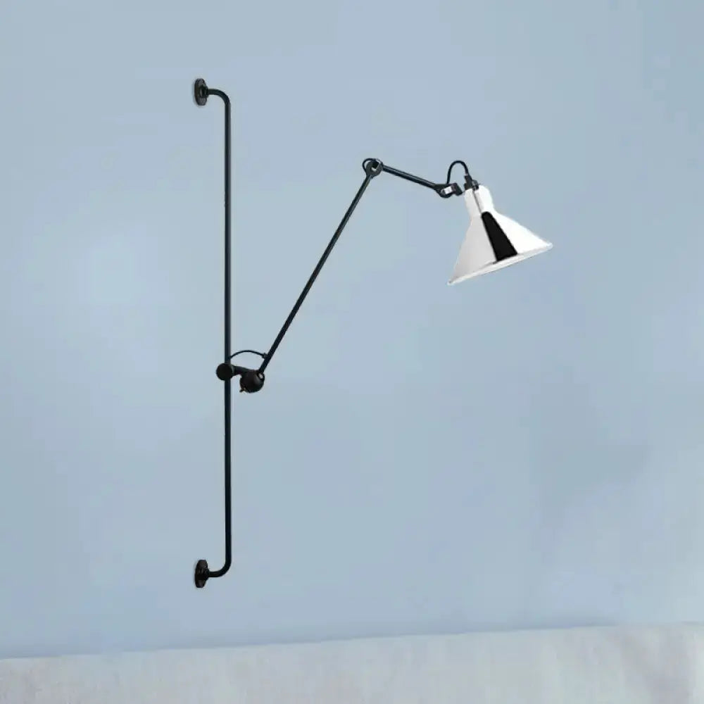 Modern black wall-mounted articulated bedroom lamp with white conical shade direct-wired on Tampa Home & Garden Store