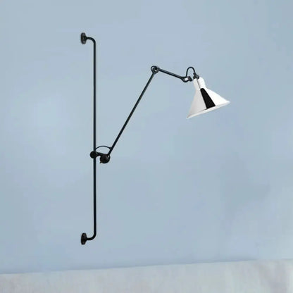 Modern black wall-mounted articulated bedroom lamp with white conical shade direct-wired on Tampa Home & Garden Store
