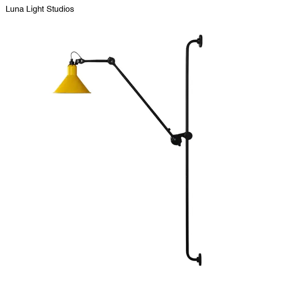 Modern black articulated bedroom wall lamp with yellow cone shade direct wired on Tampa Home & Garden Store