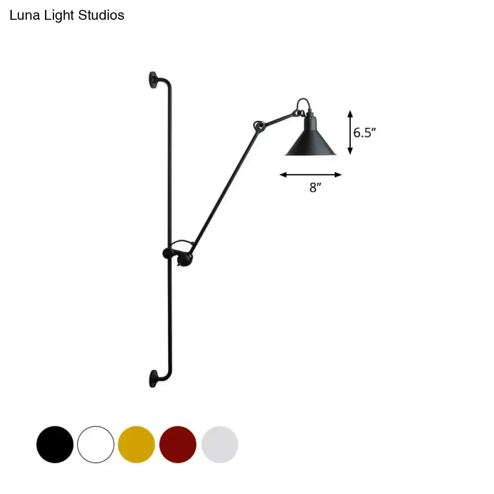 Decorbites black articulated bedroom wall lamp direct wired with adjustable swing arm and conical shade on Tampa Home & Garden Store