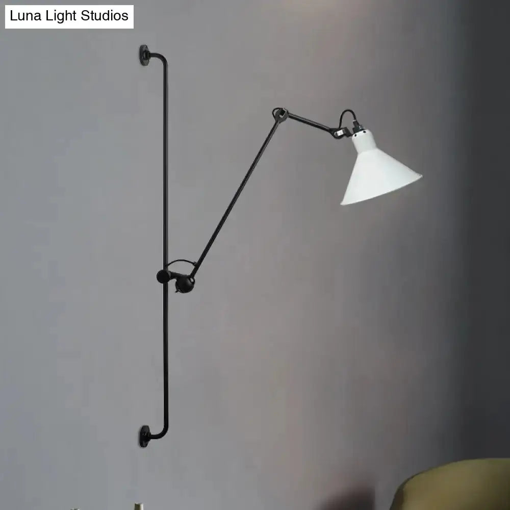 Articulated bedroom wall lamp, black metal arm with white shade, direct wired on Tampa Home & Garden Store
