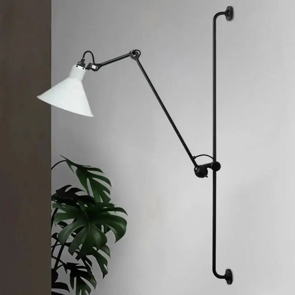 Modern black and white articulated bedroom wall lamp with conical shade and direct wired arm on Tampa Home & Garden Store