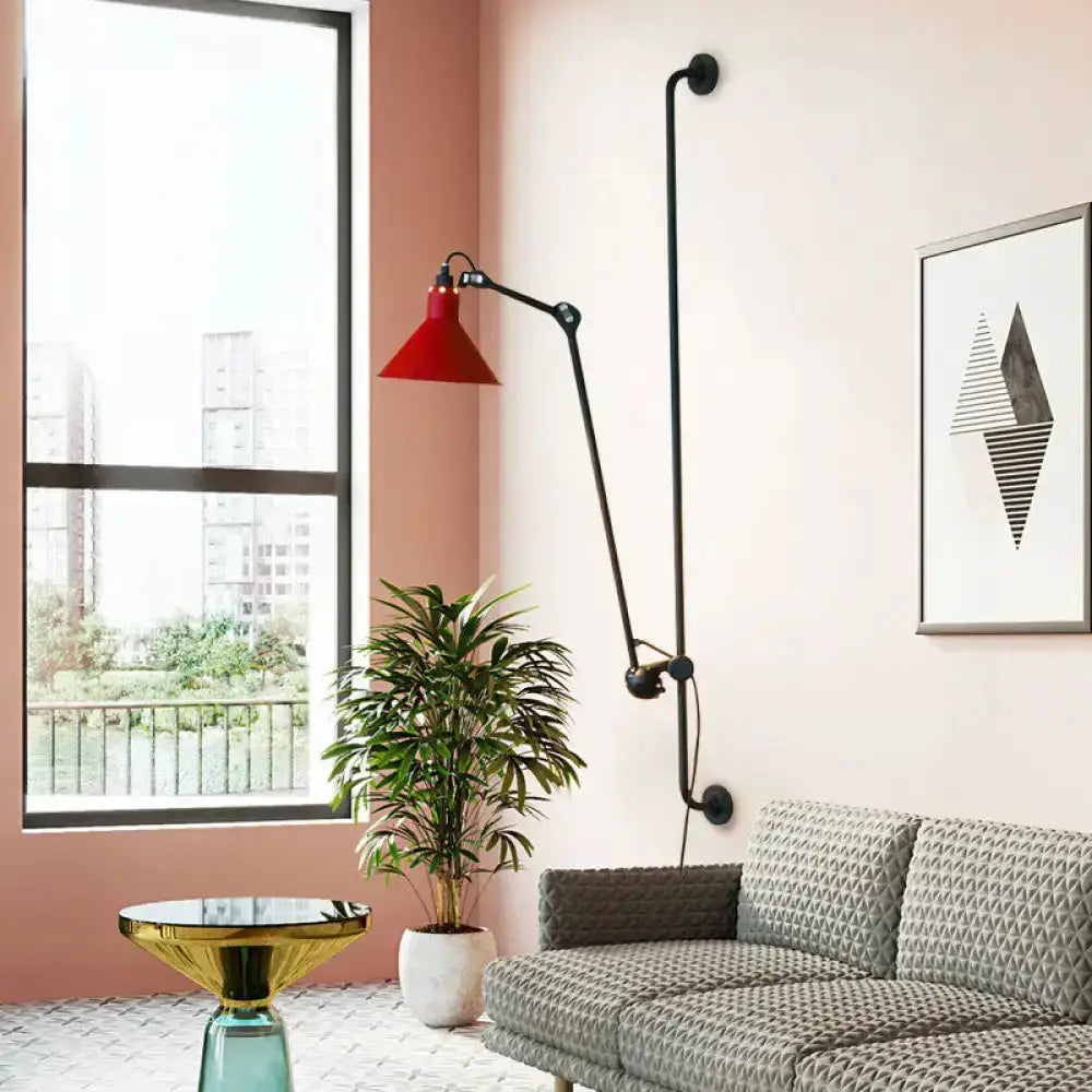 Modern articulated wall lamp Decorbites with black metal frame and red shade on Tampa Home & Garden Store