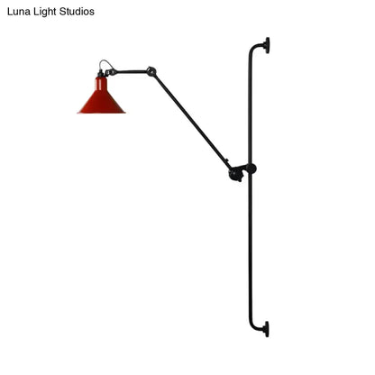 Decorbites modern articulated wall lamp with red cone shade and black metal arm, wall mounted on Tampa Home & Garden Store