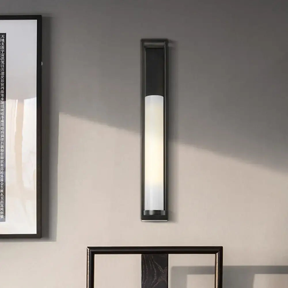 White Glass Tubular Sconce by Decorbites, wall-mounted metal frame with frosted glass tube on Tampa Home & Garden Store