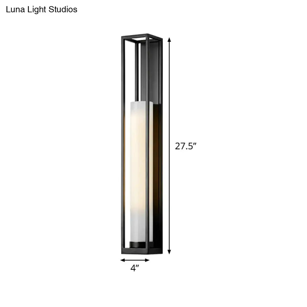 White Glass Tubular Sconce by Decorbites with black metal frame, 27.5 in tall on Tampa Home & Garden Store