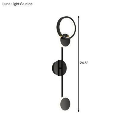 Black metallic wall sconce with circular ring light and vertical rod, 24.5 in tall, Decorbites on Tampa Home & Garden Store