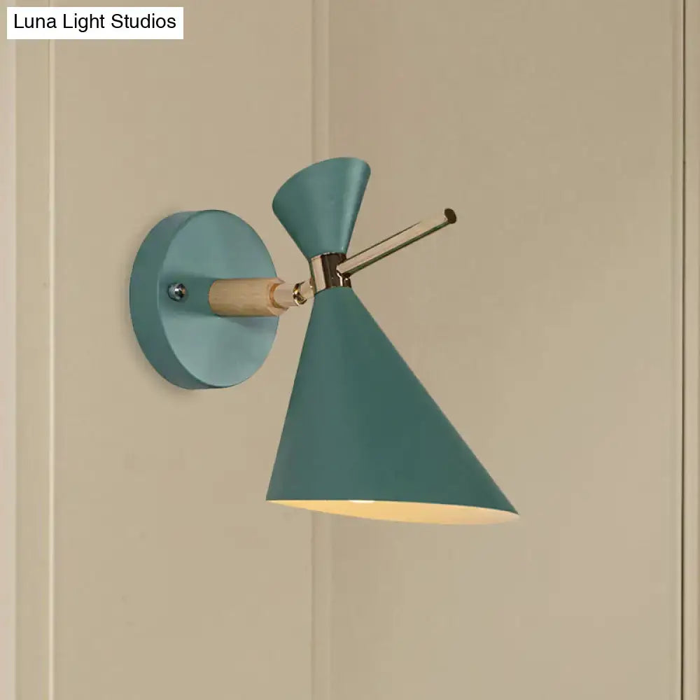Industrial Black Angle Wall Sconce and Wood Arm