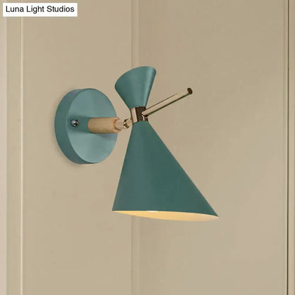 Industrial Black Angle Wall Sconce and Wood Arm