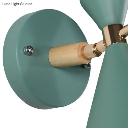 Industrial Black Angle Wall Sconce and Wood Arm