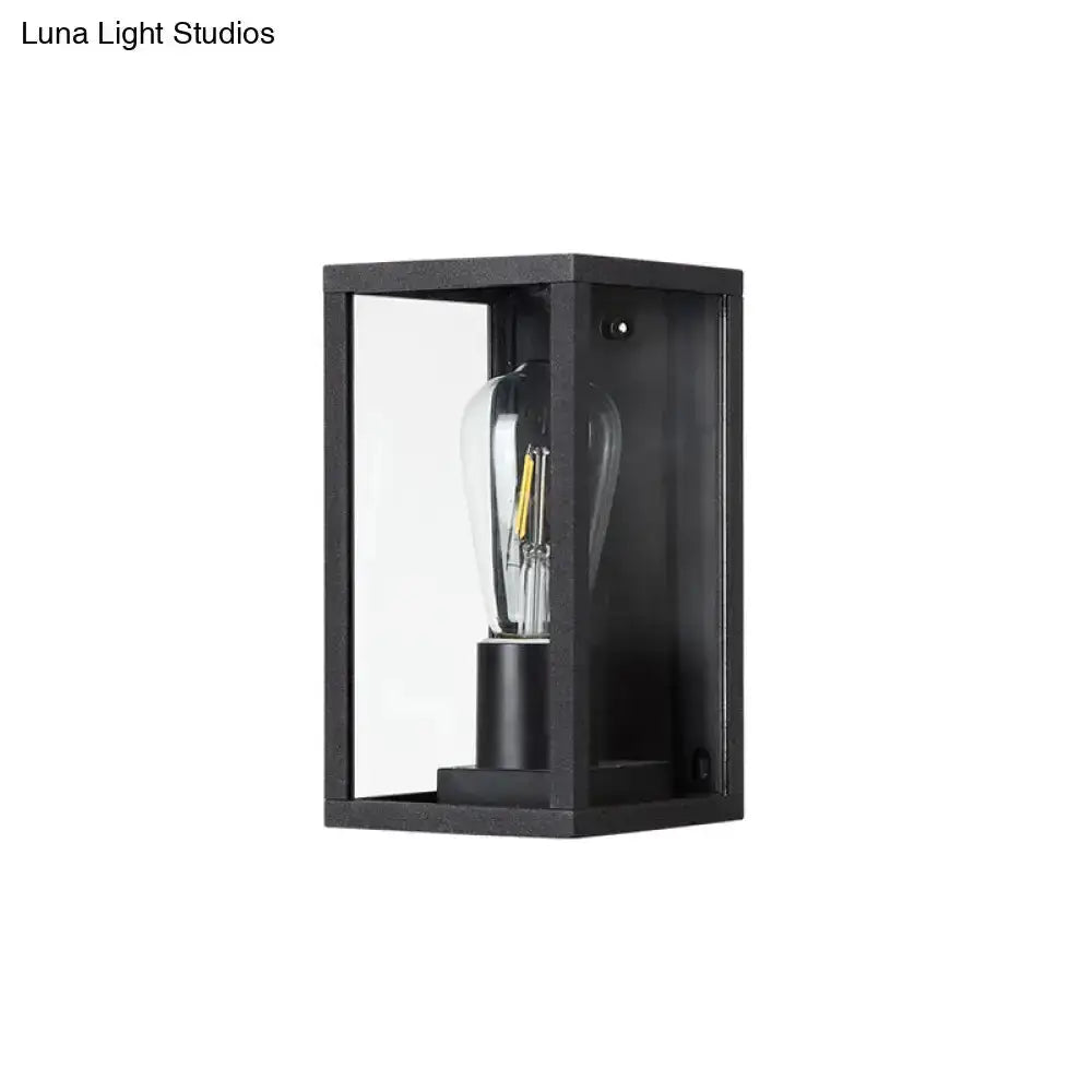 Modern black box patio wall sconce with clear glass panels outdoor lighting by Decorbites on Tampa Home & Garden Store