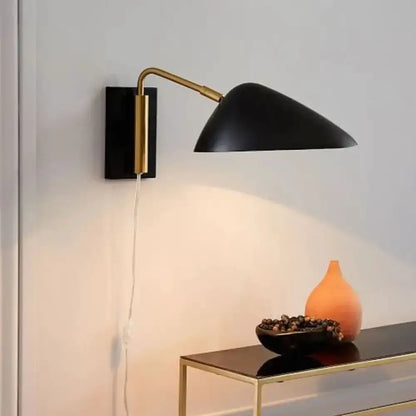 Modern Black and Brass Curved Arm Wall Lamp
