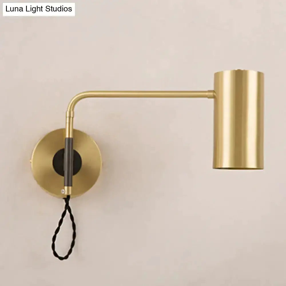 Modern Black and Brass Curved Arm Wall Lamp