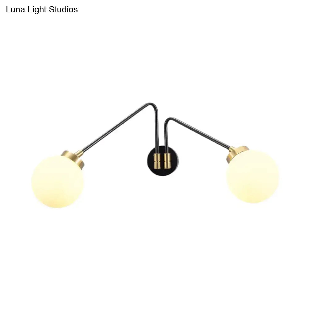 Black Milk Glass Wall Lamp by Decorbites with dual arms and frosted globes on Tampa Home & Garden Store