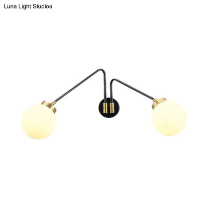 Black Milk Glass Wall Lamp by Decorbites with dual arms and frosted globes on Tampa Home & Garden Store