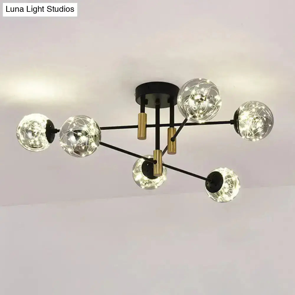 Black Brass Ball Light by Decorbites with six clear glass globes, brass accents on Tampa Home & Garden Store
