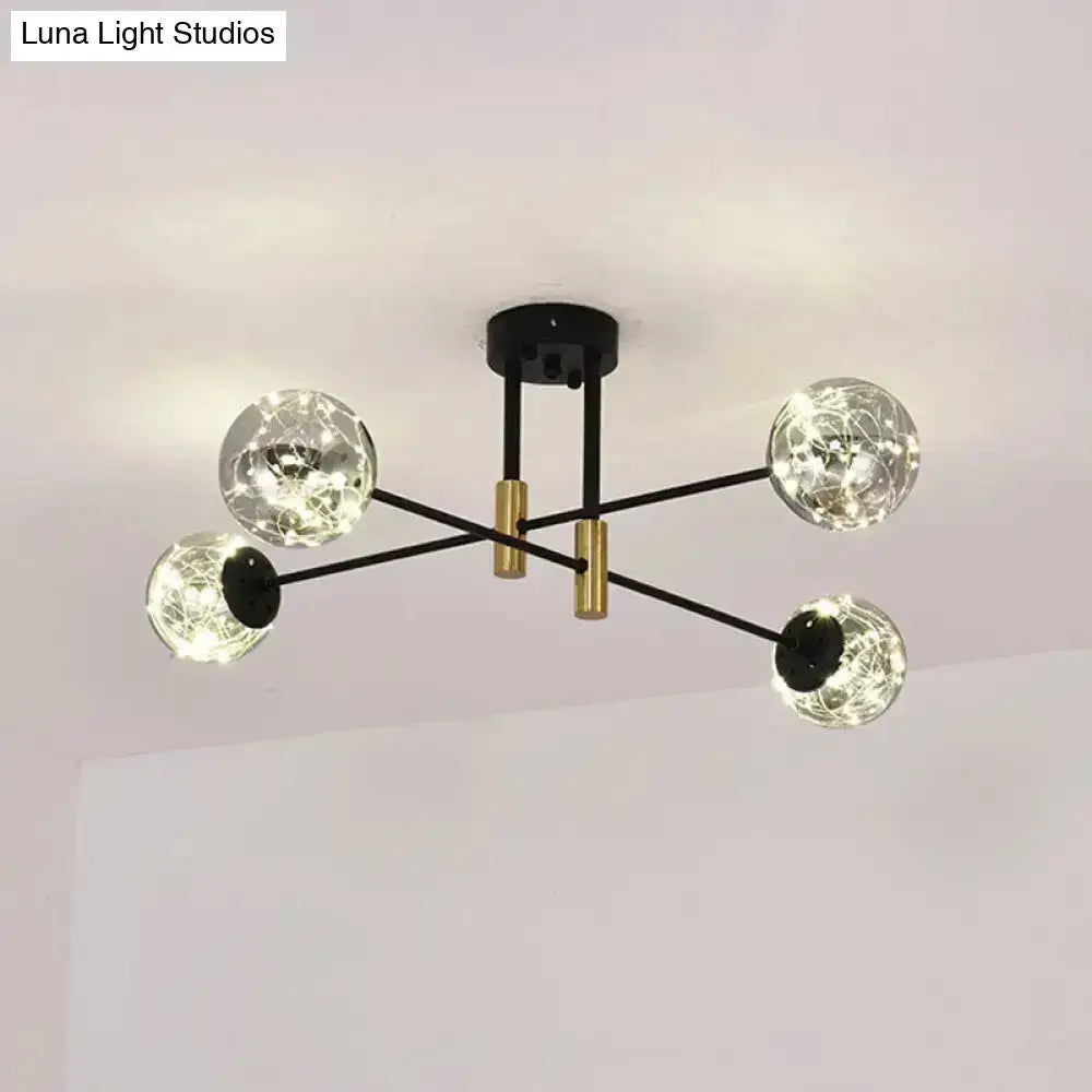 Black brass ball light ceiling fixture with four crackle glass globes Decorbites on Tampa Home & Garden Store