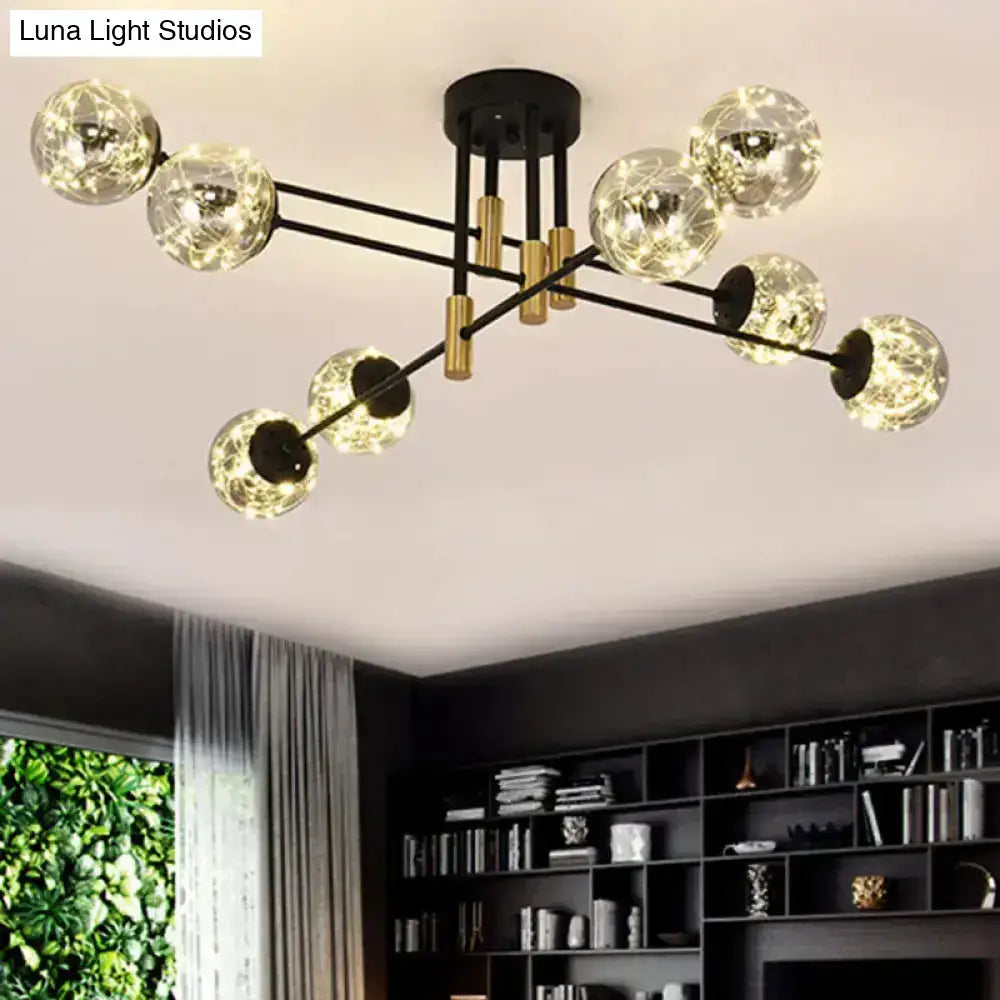 Black Brass Ball Light fixture with crackle glass globe bulbs by Decorbites on Tampa Home & Garden Store