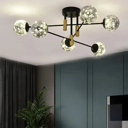 Decorbites Black Brass Ball Light chandelier with six crystal glass globes on black arms on Tampa Home & Garden Store