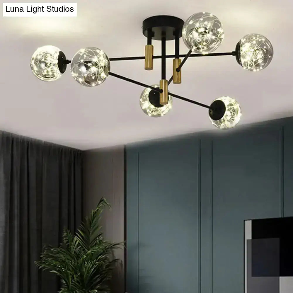 Black Brass Ball Light sputnik chandelier with 6 clear glass globe bulbs by Decorbites on Tampa Home & Garden Store