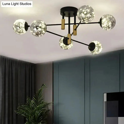 Black Brass Ball Light sputnik chandelier with 6 clear glass globe bulbs by Decorbites on Tampa Home & Garden Store