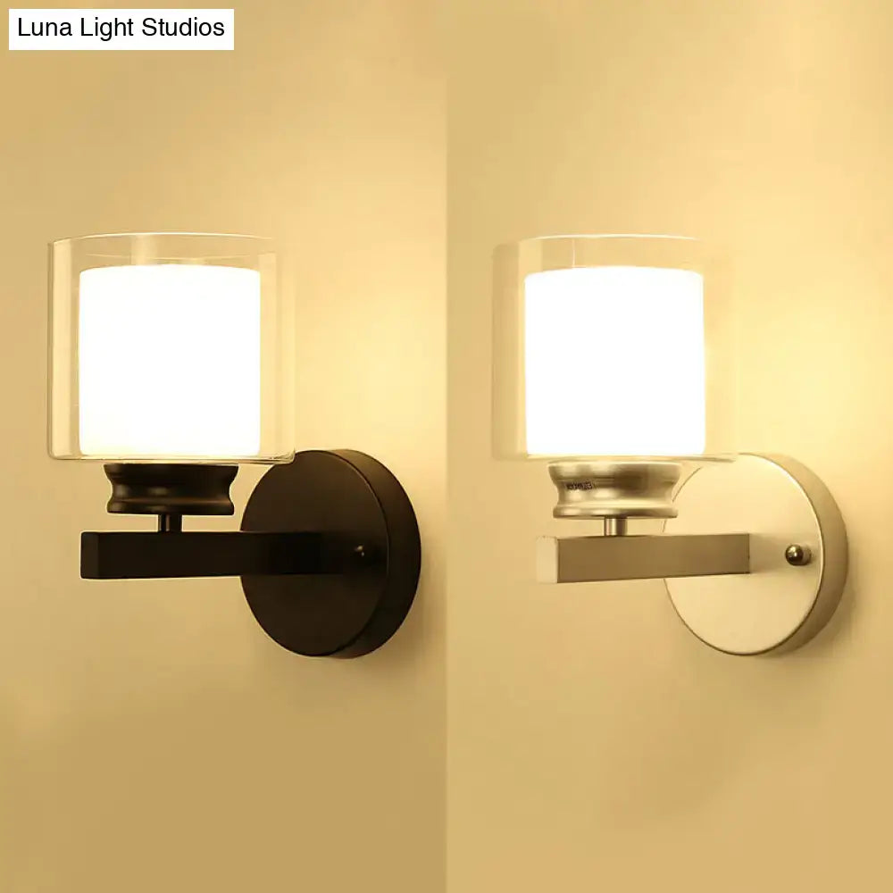 Black Chrome Glass Sconce set with frosted cube shades; two wall lights on Tampa Home & Garden Store