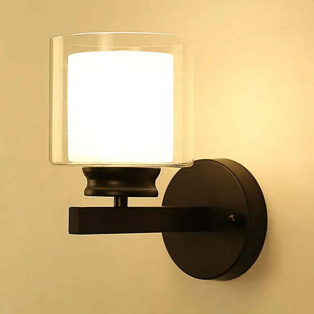 Black Chrome Glass Sconce with square frosted glass shade and black metal wall mount on Tampa Home & Garden Store