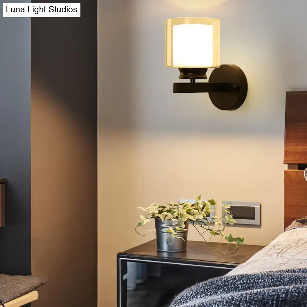 Decorbites Black Chrome Glass Sconce with frosted glass cube wall light on Tampa Home & Garden Store