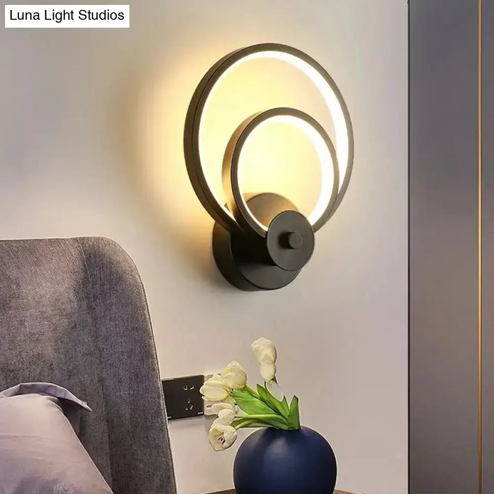 Modern Black Circular LED Bedroom Wall Sconce
