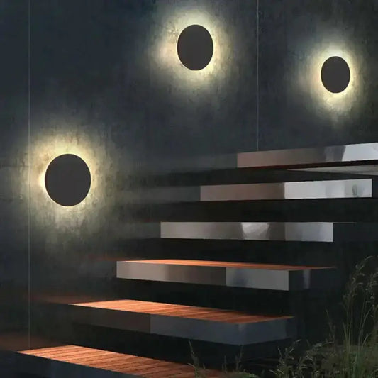 Modern black circular waterproof wall lamp three-disc set with warm halo Decorbites on Tampa Home & Garden Store
