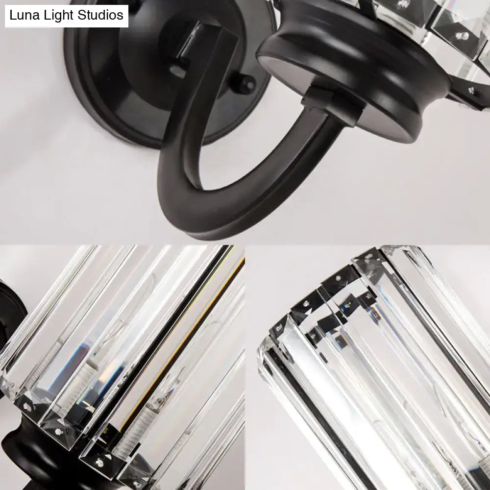 Black crystal drum sconce with black metal arm support by Decorbites on Tampa Home & Garden Store