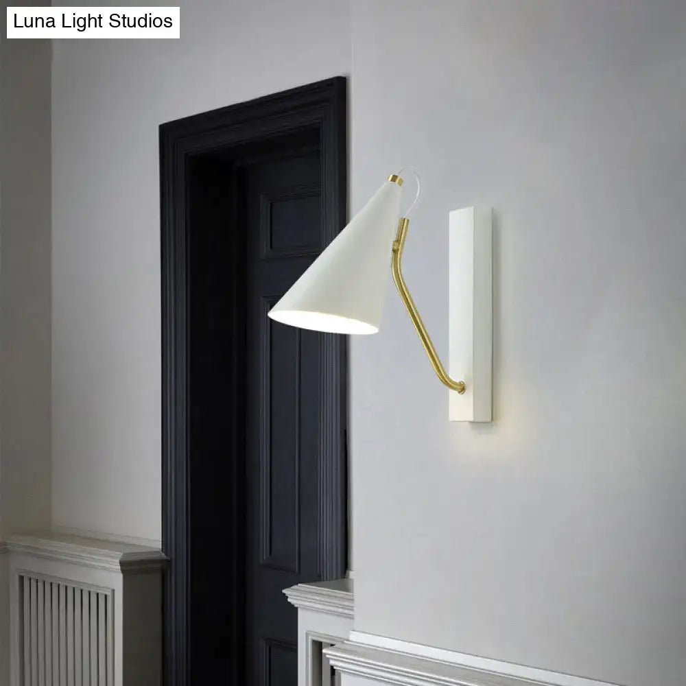 Black cone wall sconce with shade and brass arm wall mount on backplate by Decorbites on Tampa Home & Garden Store